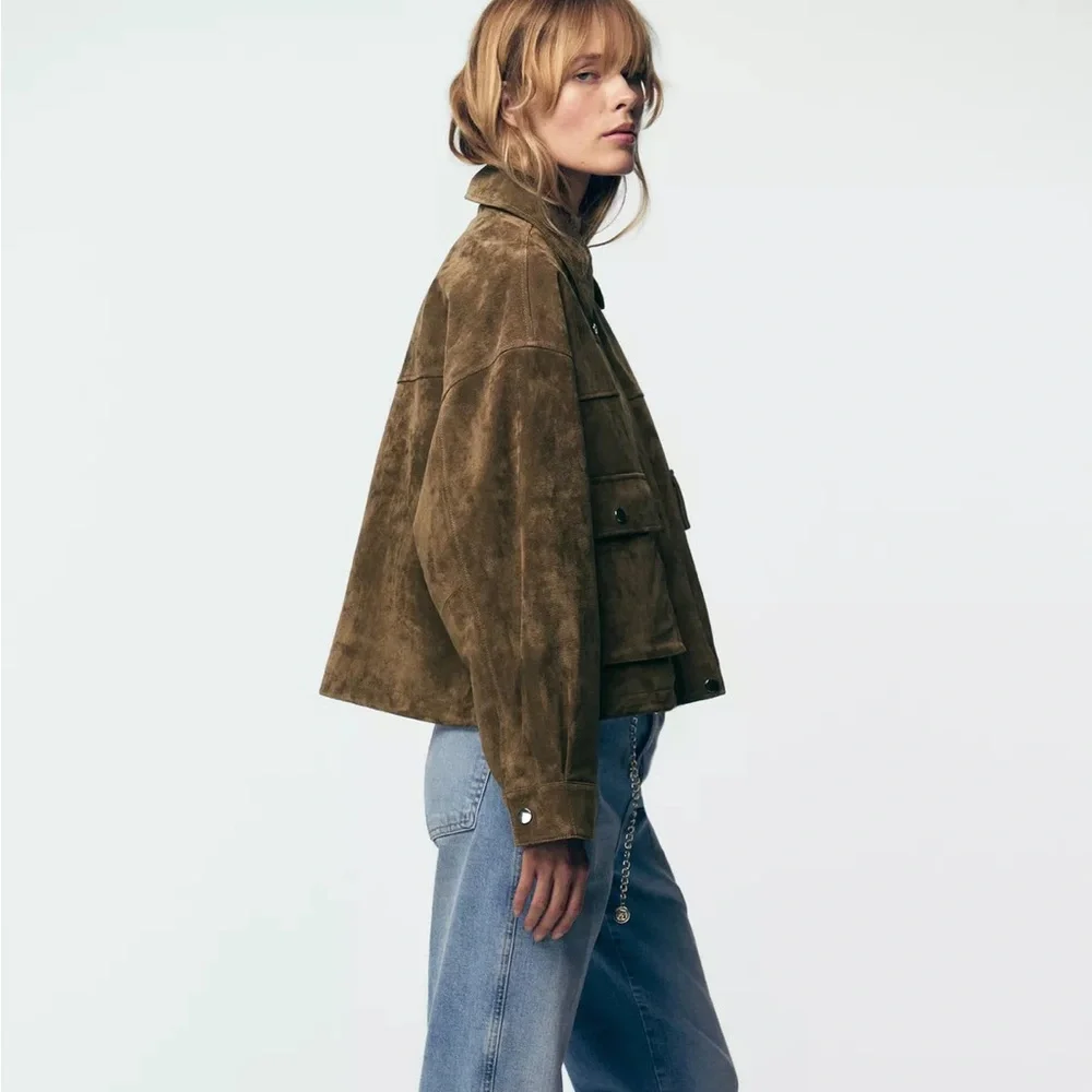 Zara Olive Brown natural suede leather bomber jacket - Picture 11 of 11